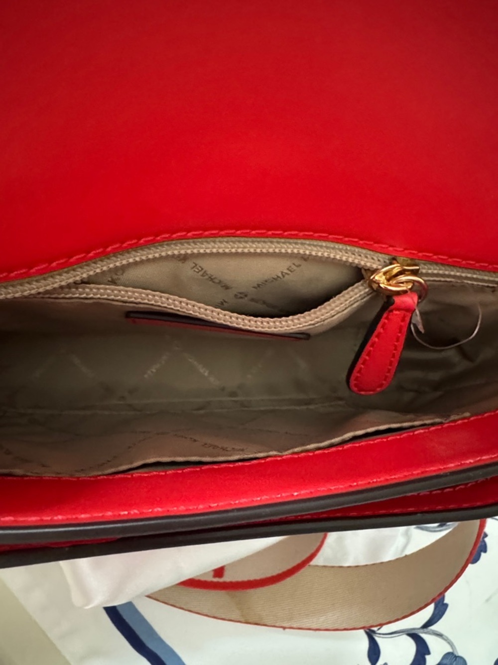 Michael Kors Sloan Editor Red Leather Crossbody with Branded Canvas Strap - Picture 10 of 14